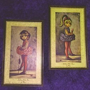 Two "big eye" ballerina prints by the artist Maio